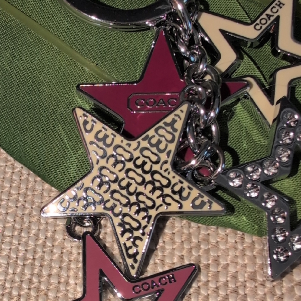 Coach Burgundy, Cream and Silver Star Keychain - NWOT - Picture 7 of 9